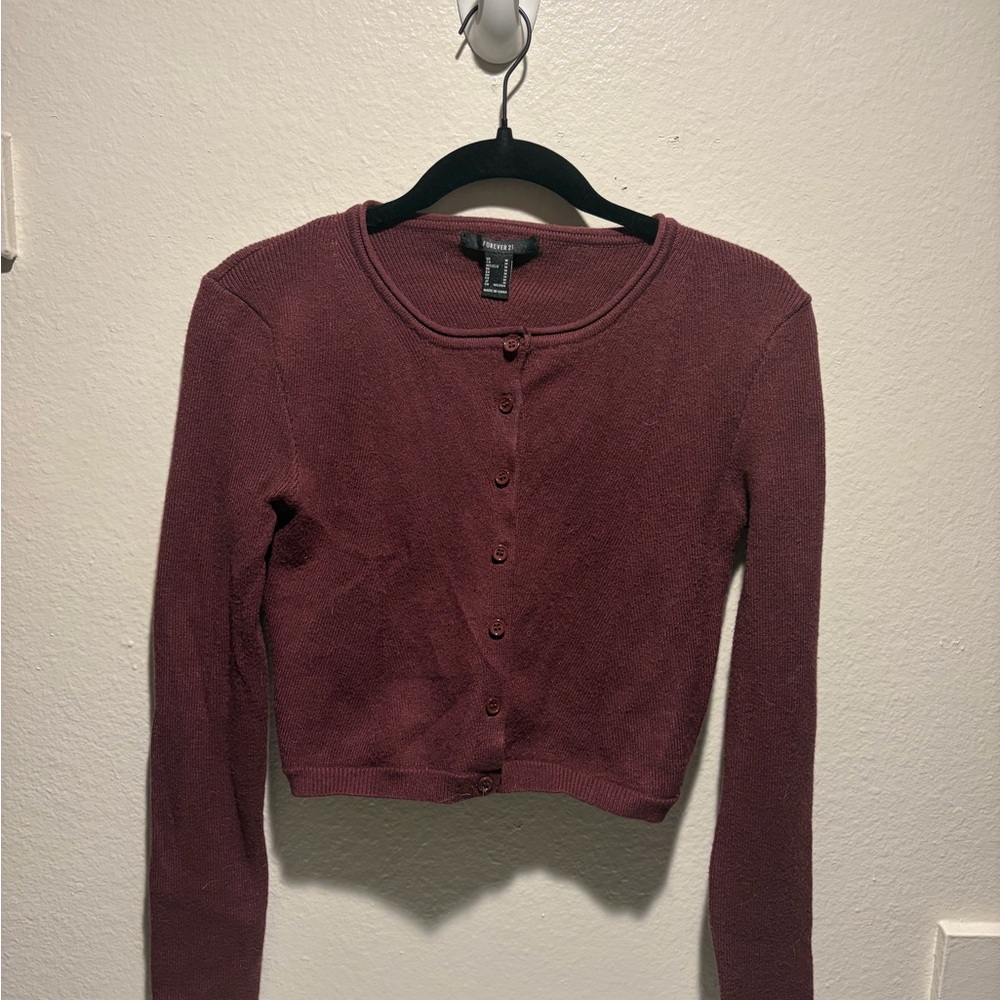 Forever 21 Burgundy Cropped Cardigan